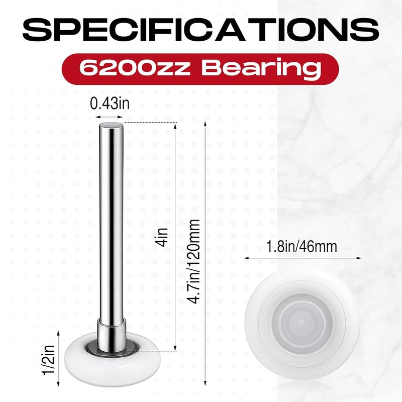 Funtery 24 Pack 2" Nylon Garage Door Rollers with Double Seal Cap 4" Stem, Quiet Smooth Garage Door Wheels Replacement, 6200 ZZ Double Seal Precision Bearings (White) - Image 2